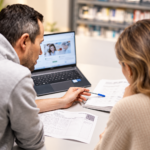 Persönliche Gesundheitsberatung in der Palmen Apotheke Ottobrunn mit digitaler Unterstützung und gemeinsamer Besprechung von Gesundheitsdaten.